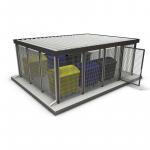 Abfallbehälter im Stahlbau mit Umzäunung, langlebig und wetterfest.